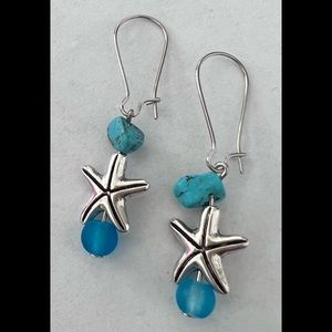 Starfish and Turquoise Dangle Earrings